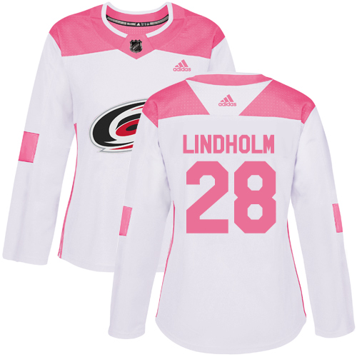 Adidas Hurricanes #28 Elias Lindholm White/Pink Authentic Fashion Women's Stitched NHL Jersey